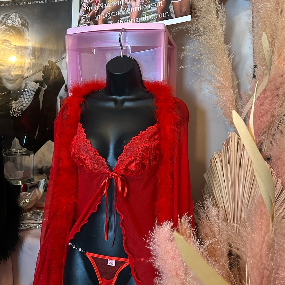 Luxurious Scarlet Lace Robe Set - Picture 4 of 4